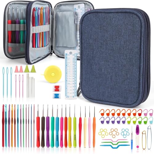 Image of Katech 99-Piece Crochet Hooks Set, Crochet Hook Kit with Storage Case, Ergonomic Knitting Needles Weave Yarn Kits DIY Hand Knitting Craft Art Tools for Knitting Hat, Bag, Socks, Scarf and Sweaters