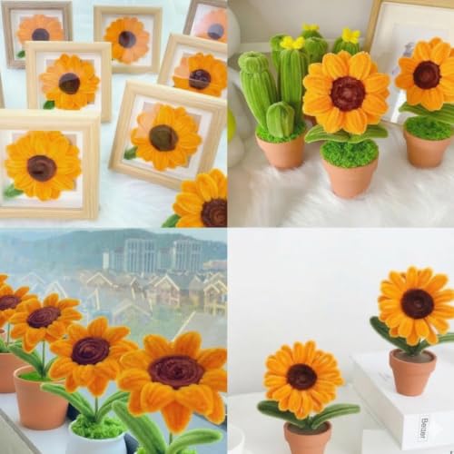 Image of YUNAMI Chenille Stems for DIY Flower Making - 200 Pcs Pipe Cleaners with Floral Wire, Tape, Stamen & Pearls - Premium Bouquet Supplies for Home Decor & Gifting (200, Yellow)