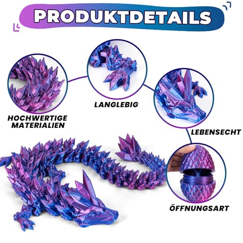 Merrwon 3D-Gedruckter Drache (28,5 cm) mit Drachenei – Ostern Spielzeug und Deko, Ostergeschenke Kinder, Laserviolett