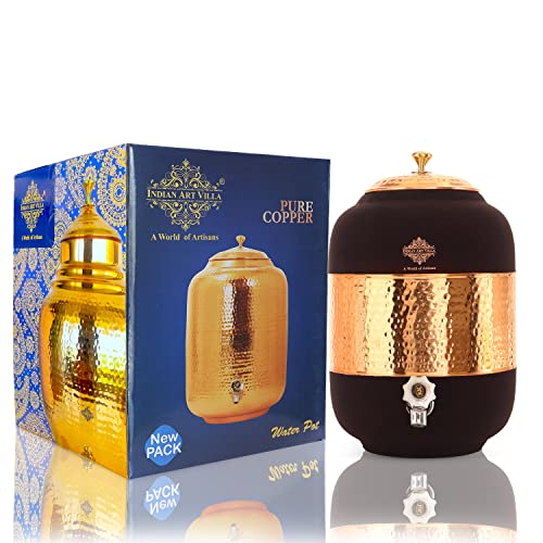 Indian Art Villa Half Hammered With Silk Finish Copper Water Pot In Black Color, Water Storage Volume - 270 Oz