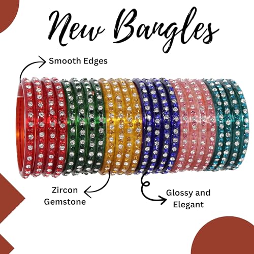 Image of NMII Fancy Glass Bangle Set For Women & Girls | Kada Bangles For Daily Use | Kaanch Ke Kade | Multicolor Kada Set | Chudi For Women | Fancy Women's Bangles For Wedding, Party & Gift