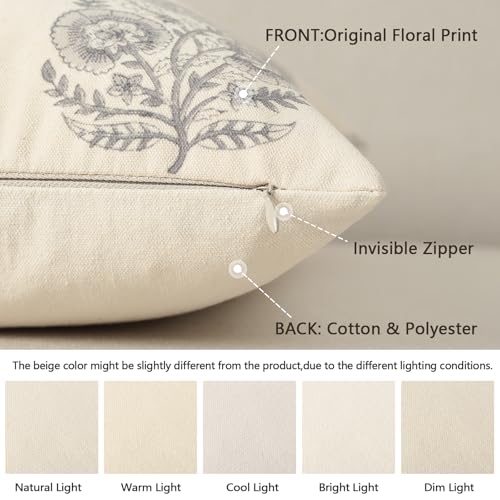 Image of YCOLL Vintage Floral Print Pillow Covers 18x18 Set of 2 Patterned Accent Decorative Cushion Covers Modern Farmhouse Throw Pillow Covers for Sofa Couch Chair Bed Living Room Home Decor, Quiet Gray