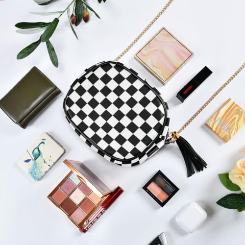 Image of ALAZA Women's Checkerboard Black White PU Leather Crossbody Bag Shoulder Purse with Tassel