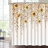 Yellow Sunflower Shower Curtain Fall Brown Leaves Bathroom Curtain Rustic Floral Shower Curtain Autumn Flower Polyester Waterproof Shower Curtain for Bathroom Bathtub 72x72 Inches