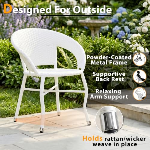 Image of BRISHI 3-Piece Outdoor Rattan Wicker Patio Square Coffee Table Set | Garden Furniture for Balcony, Terrace, Poolside & Porch | Waterproof Bistro Sets for Home & Backyard (White)