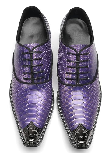 Men’s Leather Oxfords Purple Dress Casual Shoes – Metal Pointed Toe Lace-Up Oxford, Fashion Formal Shoes for Weddings, Prom, Parties, Business & Evening Wear3
