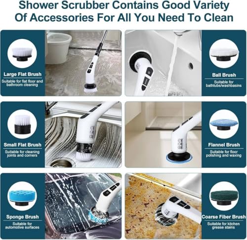Image of 9 in 1 Cordless Electric Spin Mop, Automatic Floor Cleaning Supplies Machine -400RPM /Mins-9-Replaceable Brush Heads, (DSG-1649 (9-1 Spin Mop)*, Standard)