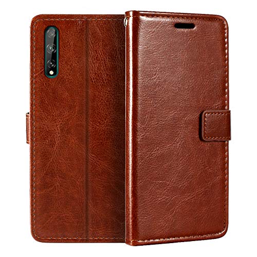 Shantime Funda de Cuero Compatible con Huawei Honor 30i, Diseño Ejecutivo Magnética, 3 Ranuras, Marco para Foto y Cartera Oculta(Marrón)