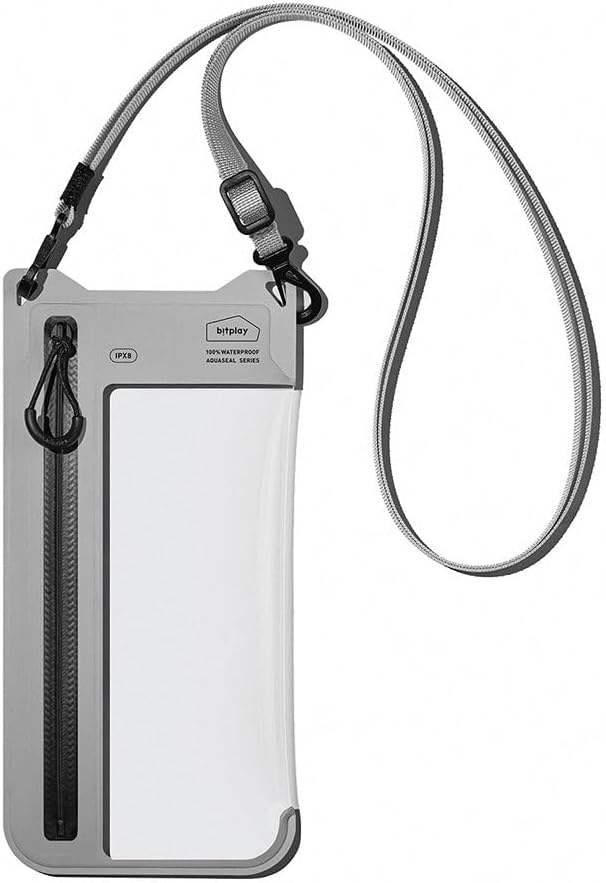 bitplay AquaSeal IPX8 Waterproof Phone Pouch, Outdoor Dry Bag with Adjustable Lanyard for Universal Phone Case, Cement Grey