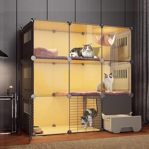 Cage pour chat HJMMWT 109x49x109cm avec bac à litière intégré gris