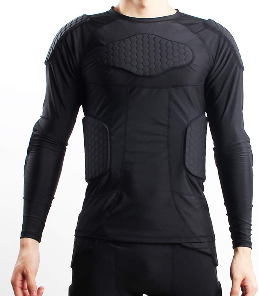 Men’s Long Sleeve Compression Padded Protective Shirt Rib Shoulder Elbow Back Chest Protector