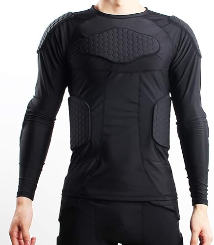 Miniatura 5 de Mens Long Sleeve Compression Padded Protective Shirt Rib Shoulder Elbow Back Chest Protector