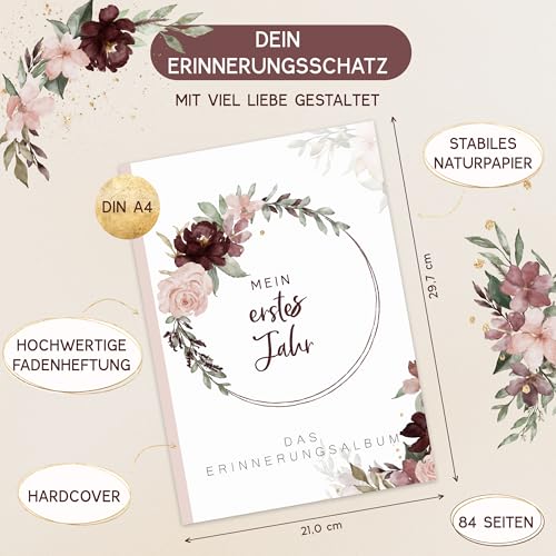 HIMMEL.HERZ.PAPIER® Mein erstes Jahr Babyalbum - Erinnerungsbuch Baby Tagebuch - Din A4 - Geschenk für Mädchen & Jungen zur Geburt… – Ansicht 2