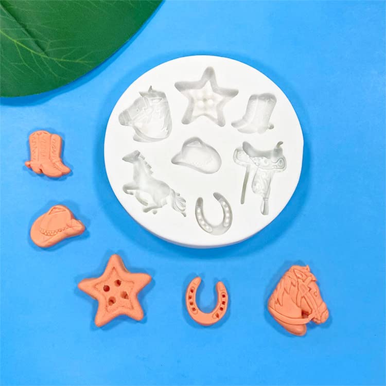 Stampo In Silicone Per Tema Western E Cowboy - Set Con Cappello Da Cowboy, Cactus E Badge - Stampi Per Fondente, Cioccolato, Caramelle E Decorazione Torte