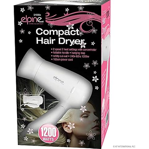 1200W Compact Small Portable Folding Travel Hair Dryer Drying Blower Lightweight White Cover