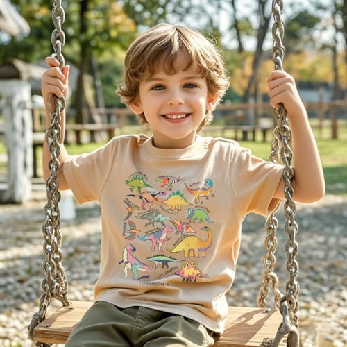 Kids Short Sleeve Tees Toddler Crewneck T-Shirts Boys Girls Dino Raccoon Excavator Silly Goose Flower Girl Tops 2-7 Years4