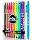 Loddie Doddie Retractable Gel Pens with Satin Barrel - Fine Point - 18 Bright Color Pens for Bullet Style Journals, Notebooks, Planners, Calendars, Notes & Drawing, Use at Home, Office, School, Crafts