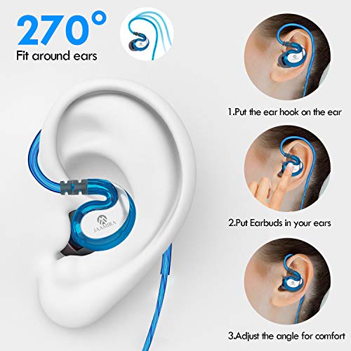 Jaamira Sports Wired Earbuds In-Ear Earphones With Microphone &Volume Control -Bass &Noise Isolation Over Ear Headphones With 3.5Mm Jack -For Android Phone Iphone Computer Gaming Workout Ipx4 Blue #TOP1
