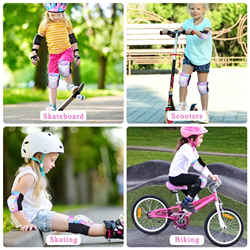 Image of FIODAY Knee Pads for Kids Toddler Knee Pads and Elbow Pads Wrist Guards with Drawstring Bag Adjustable Protective Gear Set for Girls Boys Skating Cycling Skateboard Scooter,3-8 Years,Colorful