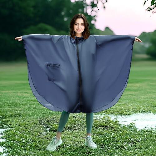 Sensong Regenponcho für Damen, Unisex Regenjacken Regencape, Wasserdicht mit Kapuze und Reißverschluss Wiederverwendbar Regenmantel für Wandern Camping Radfahren Reisen Dunkelblau