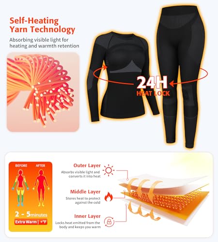 ATTRACO Thermal Underwear Set for Women Long Johns Warm Base Layer Top & Bottom for Cold Weather3
