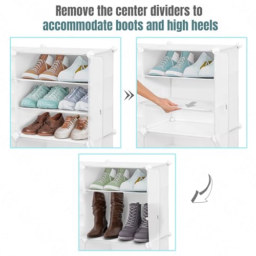 Image of ABOUT SPACE Shoe Rack for Home with Door - 36 Pair DIY Slipper Stand with Hanger, 4 Cube Expandable Shelves Closed Shoes Rack for Home Men, Women Heels Boots Flip-Flops (White-L 80 x B 30 x H 90 cm)