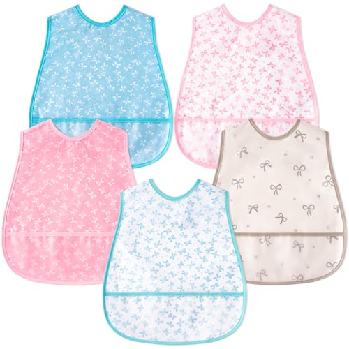 R HORSE 5Pcs Baby Bibs Set Toddler Bibs with Crumb Catcher Pocket & Snap Button Waterproof Baby Feeding Bibs for 6-24 Months