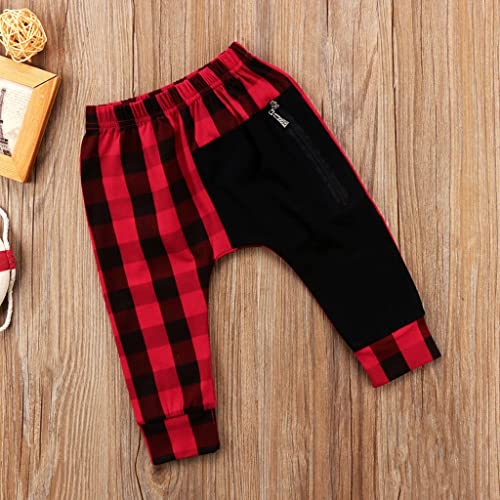 Boys Dress Jacket Plaid Printed Long Pants with Zipper Pocket Trousers3