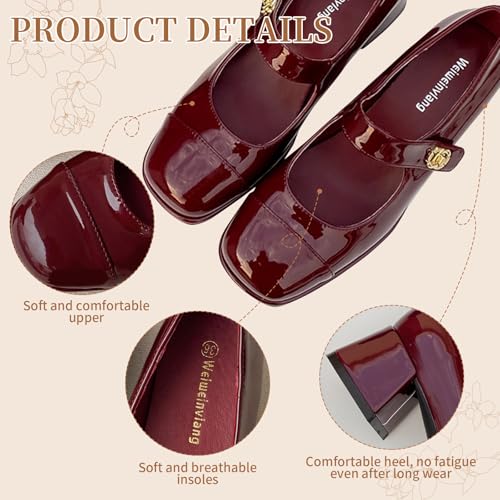 Women's Patent Leather Classic Mary Jane Chunky Heel,Dressy Round Toe Pumps,Retro Mary Jane Soft Work Low Heels2