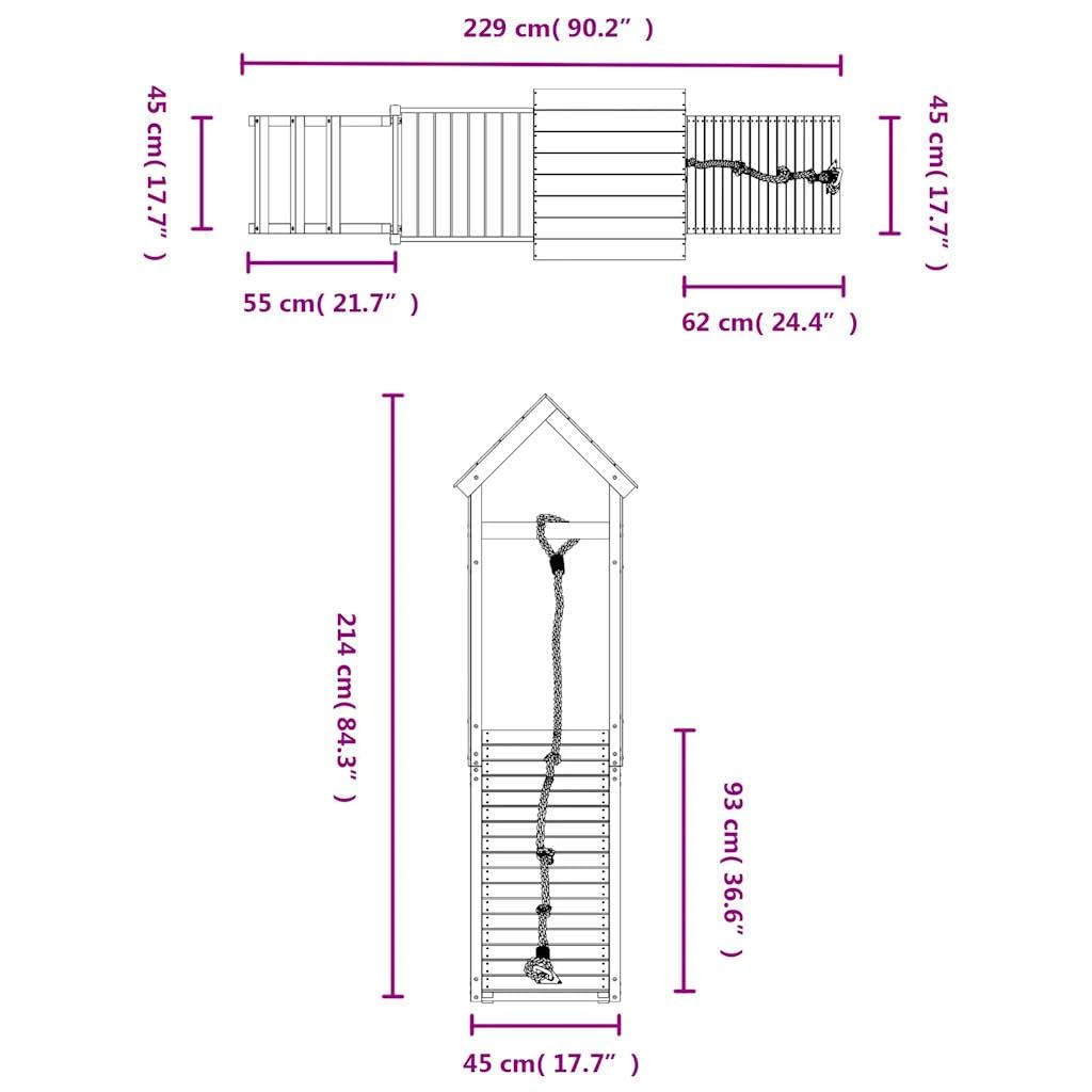Torre da gioco in legno di pino impregnato a pressione con parete da arrampicata, corda scivolo, sabbiera 229 x 64 x 214 cm, per giardino, cortile, terrazza, movimento e avventura