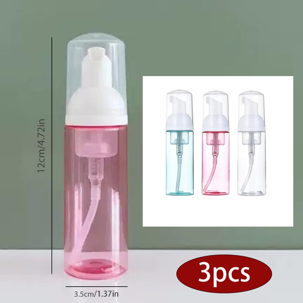 Confezione da 3 Flaconi Schiuma da Viaggio, 60ml - Dispenser Ricaricabili in Plastica Trasparente, Ideali per Sapone, Shampoo e Lavaggio Viso, Pratici e Compatti