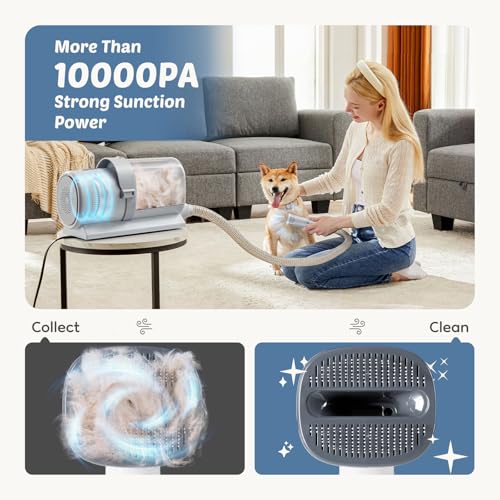 Image of DUMOS 2.5L Pet Grooming Vacuum Kit, 3 Adjustable Suction Modes, 5 Professional Grooming Tools with Cordless Low Noise Dog & Cat Hair Clippers, Classic Gray