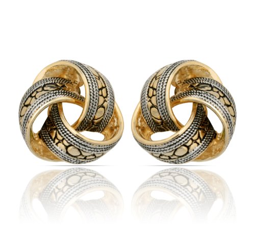 JanKuo Jewelry Two Tone Bali Antique Style Knot Clip On Earrings