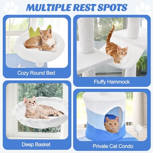 Árbol para gatos temático oceánico de 66 pulgadas miniatura 3