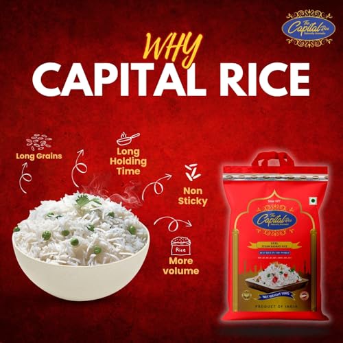 Image of The Capital XXXL Basmati Rice - 10Kg Naturally Aromatic Long-Grain Steam Rice | Extra Long, Fluffy & Non-Sticky