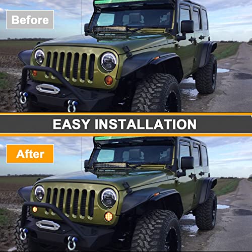 Image of for JK Front Turn Signal LED Lights Running Lamps Compatible with Wrangler JK JKU 2007-2018,White Vertical LED Bar as Daytime Running Lights,Amber Yellow LED as Turn Signal Lights(Clear Lens)