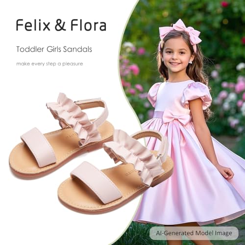 Image of Felix & Flora Toddler Girl Sandals - Little Girl Easter Dress Shoes Lightweight Open Toe Beach Holiday Flats