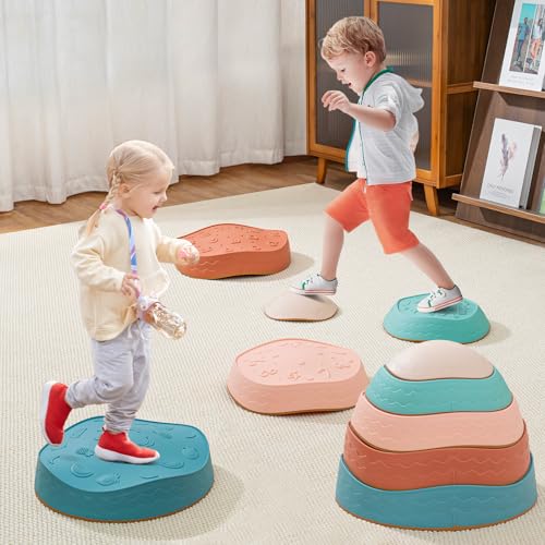 Fanboxk Stepping Stones for Kids,Non-Slip Toddler Sensory Stepping Stones for Promoting Toddler Balance Coordination Skills,Obstacle Courses Sensory Toys Outdoor or Indoor Play for Kids Age 3-8
