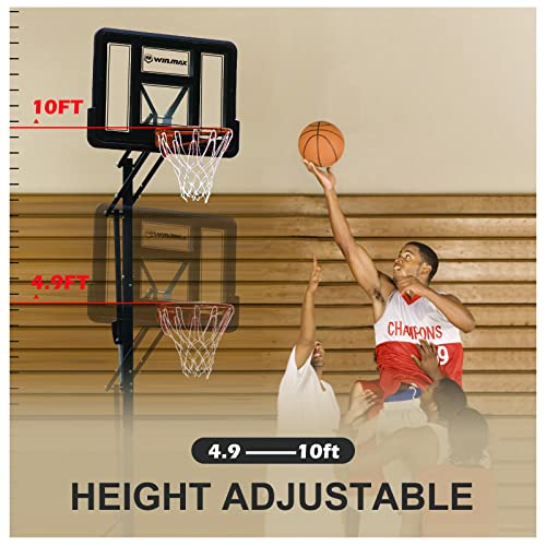 Win.max Portable Basketball Hoop Quickly Height Adjusted 4.9-10Ft Outdoor/Indoor Basketball Goal System With 44 Inch Backboard And Wheels For Adults #TOP4