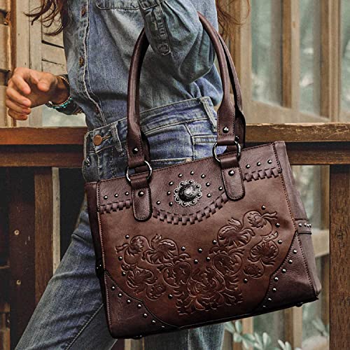 Lavawa Tote Bag For Women Large Western Purse Ladies Top Handle Shoulder Handbags Vintage Embossed Concho Studs (Coffee #TOP6