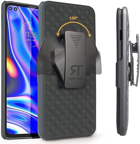 Designed for Motorola One 5G (2020) Case with Belt Clip Holster - Kickstand Cover Phone Case - Black