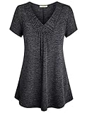 Baikea Womens Cross V Neck Short Sleeve Loose Flare Tunic Tops with Center Pleats