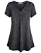 Baikea Womens Cross V Neck Short Sleeve Loose Flare Tunic Tops with Center Pleats