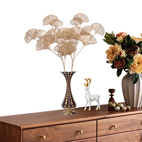 Christmas Artificial Plants Decoration 28" Tall, Cattree Fake Plastic Golden Apricot Leaves Simulation Ginkgo Leaf Grass For Wedding Party Indoor Diy Home Office Table Centerpieces Decor Gold - 2 Pack #TOP3