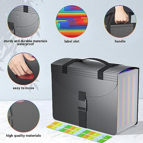 Marati Pastas expansíveis de 25 bolsos com alça, organizador de arquivos sanfonados, caixa de arquiv