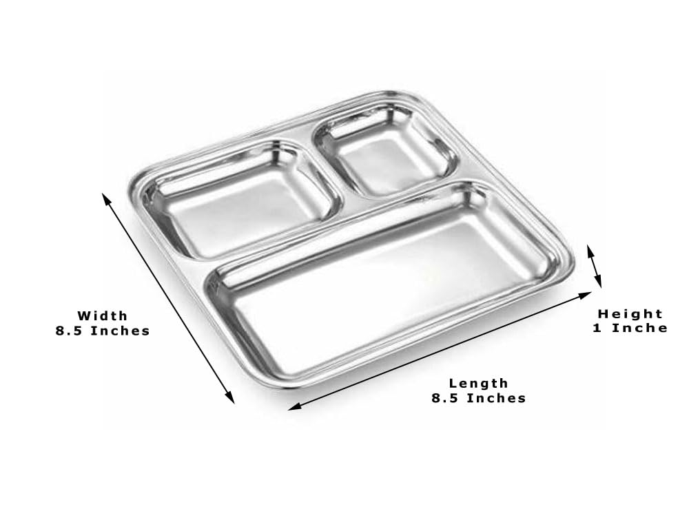 Sahishnu Online & Marketing Snacks Plate Set of 2, 3 Compartment Plate In 1 Set Of 2, Square Multipurpose Plate Set of 2