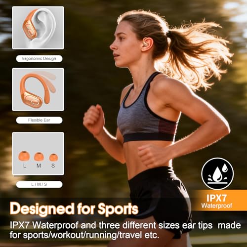Image of Wireless Earbuds 75hrs Bluetooth 5.4 Headphone Sport, 2026 Bluetooth Earbuds Hifi Stereo Over Ear Bud with Earhooks, ENC Noise Cancelling Mic, IPX7 Waterproof Earphone for Gym /Workout, Cosmic Orange