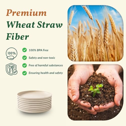 Image of Homienly Small Plates | 5.7 Inch Lightweight & Unbreakable Wheat Straw Plates | Mini Dessert Plate Set, Microwave & Dishwasher Safe Set of 8 -Beige