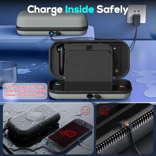 Image of Auarte [Charge inside Carrying Case for Nintendo Switch 2 2025 / Switch OLED / Switch with Adapter and for Joy Cons Storage, Travel Cases for Switch 2 Console with 22 Game Card Storage (Grey)