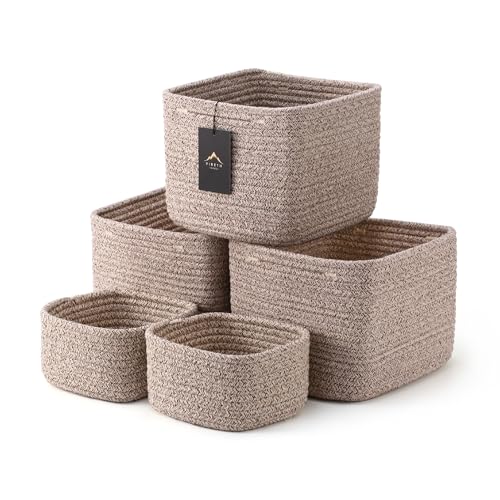 VIRETH HAUS 5-Pack Storage Cubes Woven Rope Baskets - 2 Sizes Organizer Bins for Closet, Shelf, Bookshelf, Nursery, Changing Table, Cube Storage Bins,...